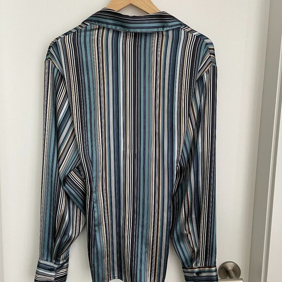 Striped Long Sleeve Button Front Blouse Mantles Blue Green… - Picture 3 of 5